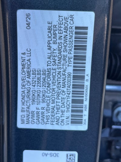 2026 Honda Accord Sedan SE