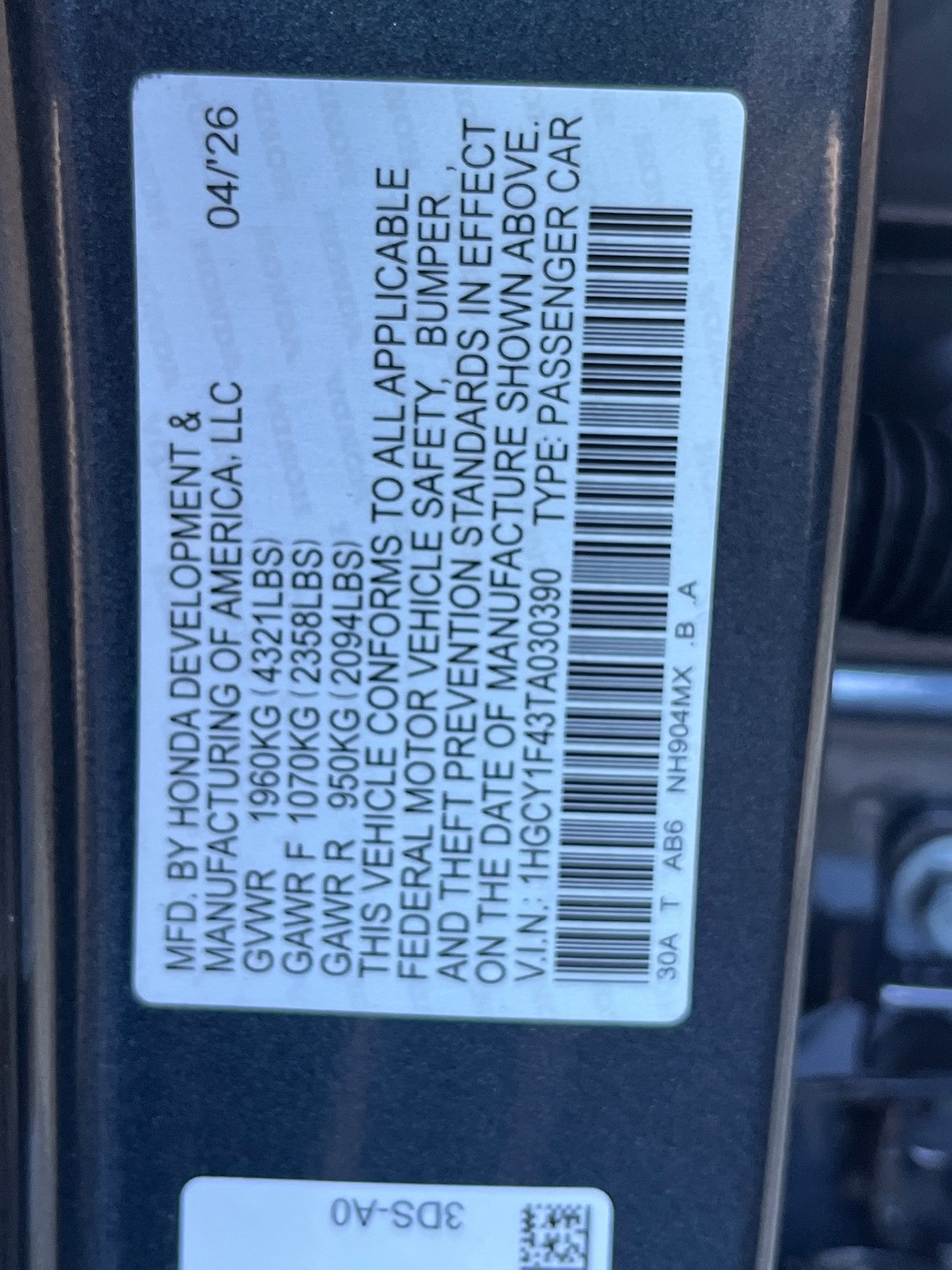 2026 Honda Accord Sedan SE